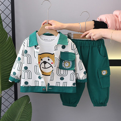 五小七童裝2024春秋款新款0-5歲男童女童印花熊頭字母夾克兒童套