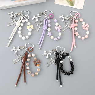 Creative New Acrylic Beaded Leather Rope Pendant Bag Hanging Decorations Mobile Phone Case Keychain Pendant Accessories