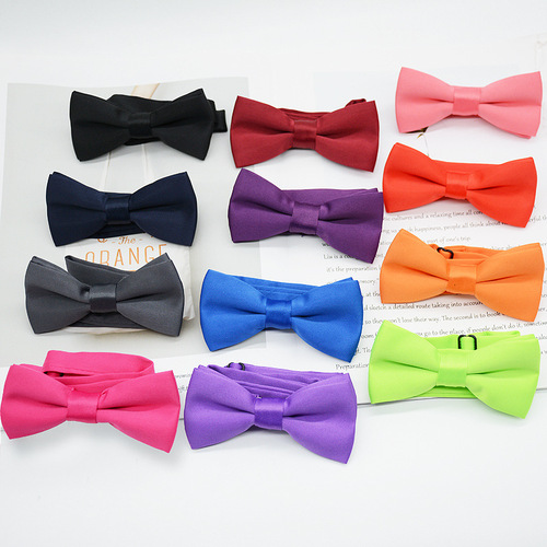 Children's bow tie Korean version for boys and girls, elementary school students, solid color double-layer performance bow, matte black, red and gray
