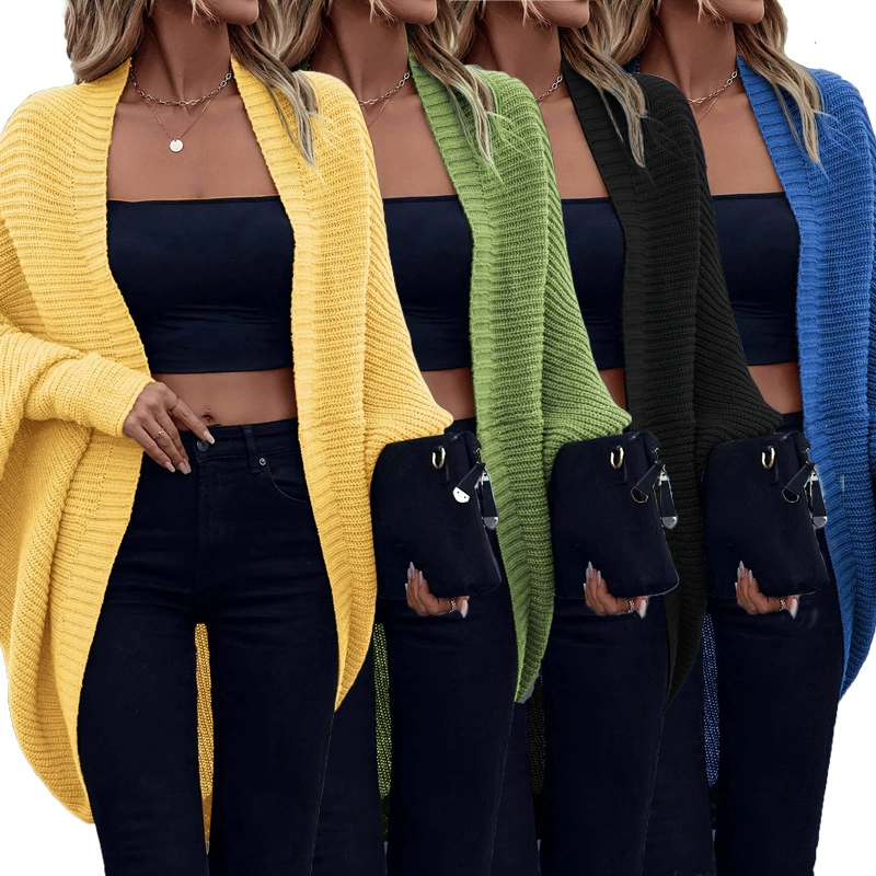 X7207 Amazon трансграничные европейские и американские осенние и зимние новые продукты для женщин сплошной цвет темперамент кардиган куртка летучей мыши рукава свитер