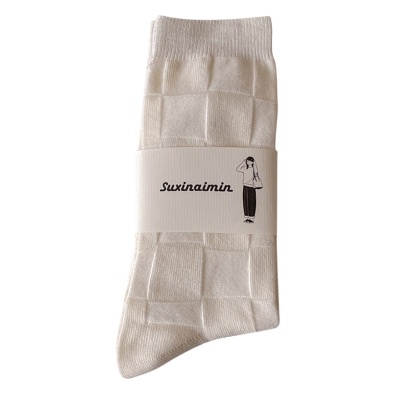 Calcetines de mujer Otoño e Invierno color crema absorbente de sudor ins calcetines de pila de rayas verticales versátiles calcetines de moda estilo japonés JK calcetines de media pantorrilla