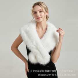 外贸跨境仿皮草毛领披肩亚马逊货源蓬松暖和加厚斗篷礼服保暖百搭