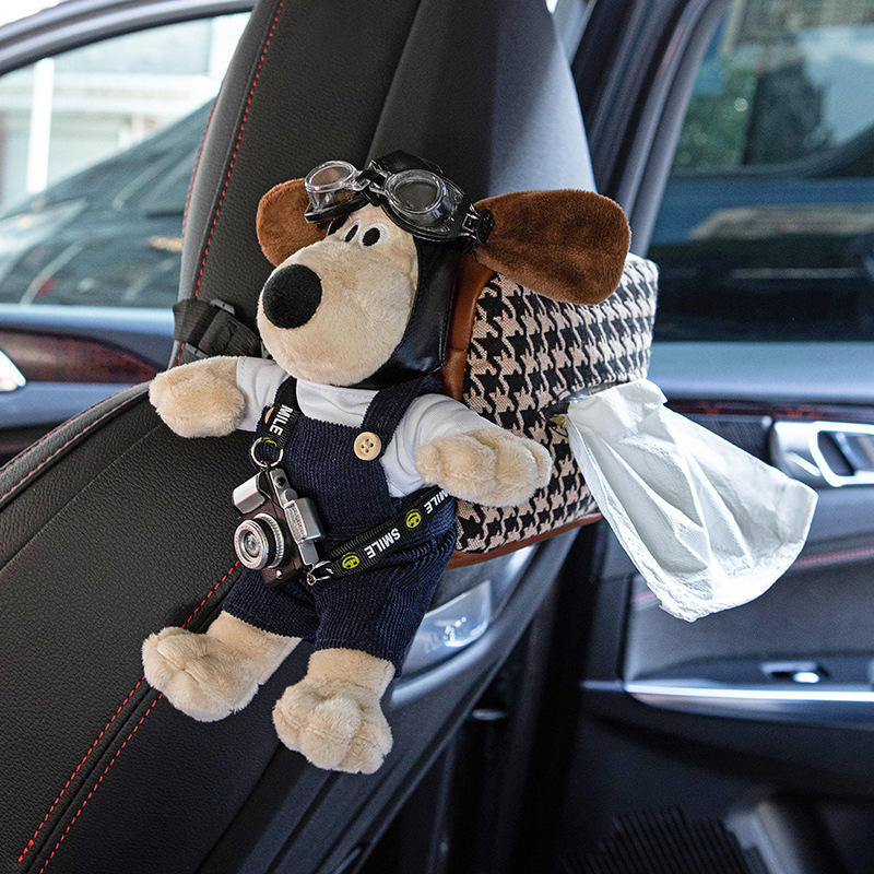La caja de pañuelos para el coche del perro de la cabeza, decoración del coche de accesorios del coche lindo creativo, caja del apoyabrazos del coche, caja de dibujo, colgante