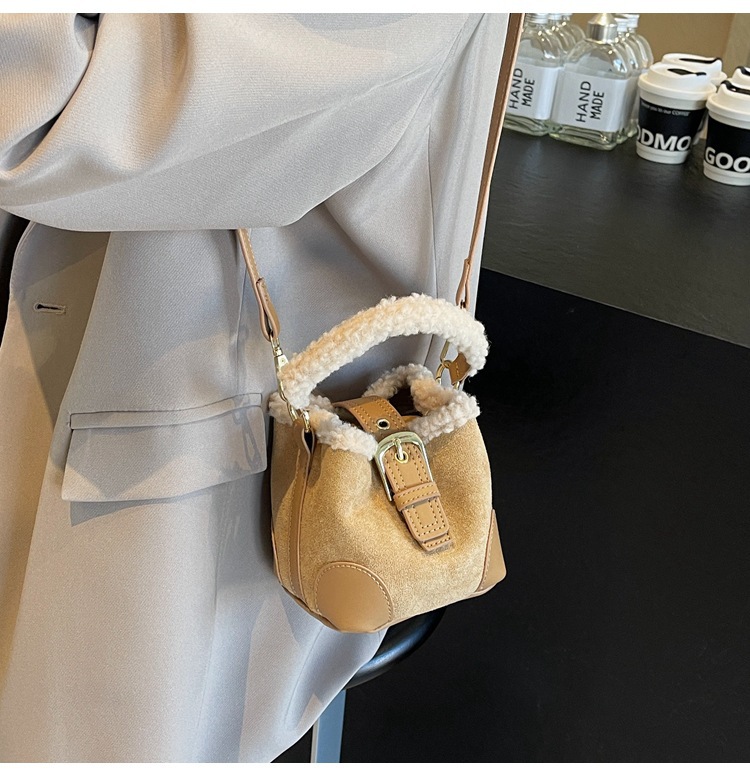 Lambskin mini bucket bag, Maillard suede retro handbag, 2024 new style, single-shoulder crossbody handbag undefined