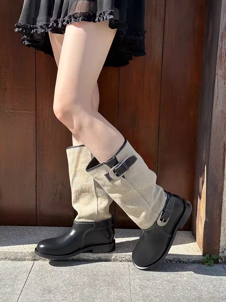Botas altas de senhora em pele de vaca estilo britânico_voghion.com