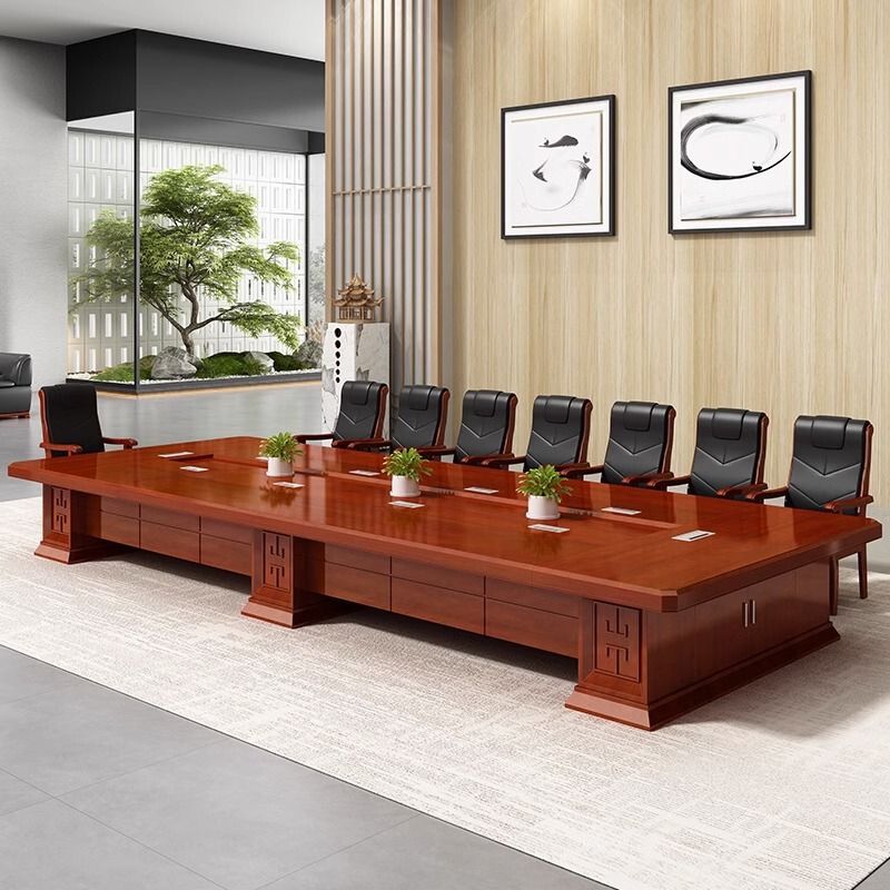 Conference Room Large Conference Table with Solid Wood Leather Strips Table Company Meeting Negotiation Table and Chair Combination Conference Room Large Conference Table with Solid Wood Leather Strips Table Company Meeting Negotiation Table and Chair Combination