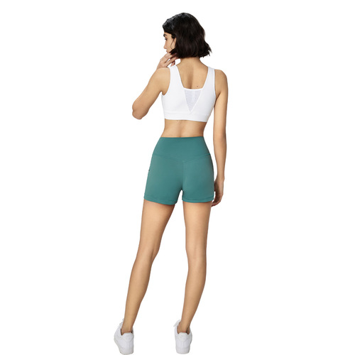 Women's External Wearing High-Waisted Pouch Fitness Leggings with Two-Split Design, Youthful Ice Mint Bare Texture Spring and Summer Yoga Shorts