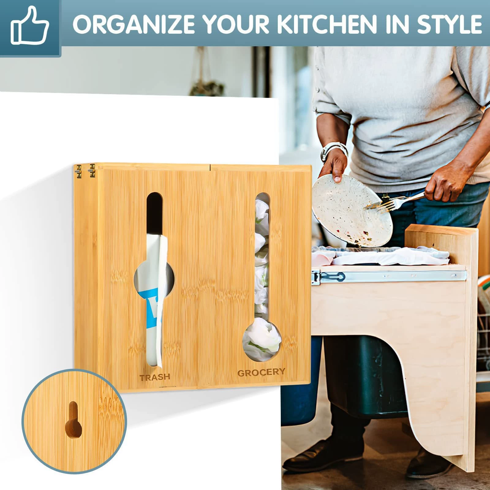 Бамбуковый настенный пластиковый пакет для экстрагирования бумаги для хранения коробки для мусора раздатчик деревянный домашний пакет для хранения свежей коробки