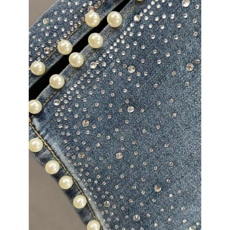Rhinestone Flared Jeans – High-Waisted Stretch Denim With Side Slits & Embellished Hem (S-3XL, Light Wash)_voghion.com