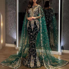 新品鱼尾婚纱奢华绣珠蕾丝修身显瘦鱼尾可拆卸披肩wedding dres