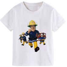 动画片消防员卡通印花圆领儿童男女童装白色休闲中小童T恤短袖