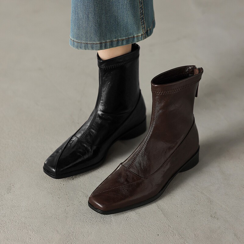 French-Style Chunky Heel Large Size Short Boots for Women 2025 New Autumn and Winter Flat Plush Slim Ankle Boots Martin Boots for Women French-Style Chunky Heel Large Size Short Boots for Women 2025 New Autumn and Winter Flat Plush Slim Ankle Boots Martin Boots for Women