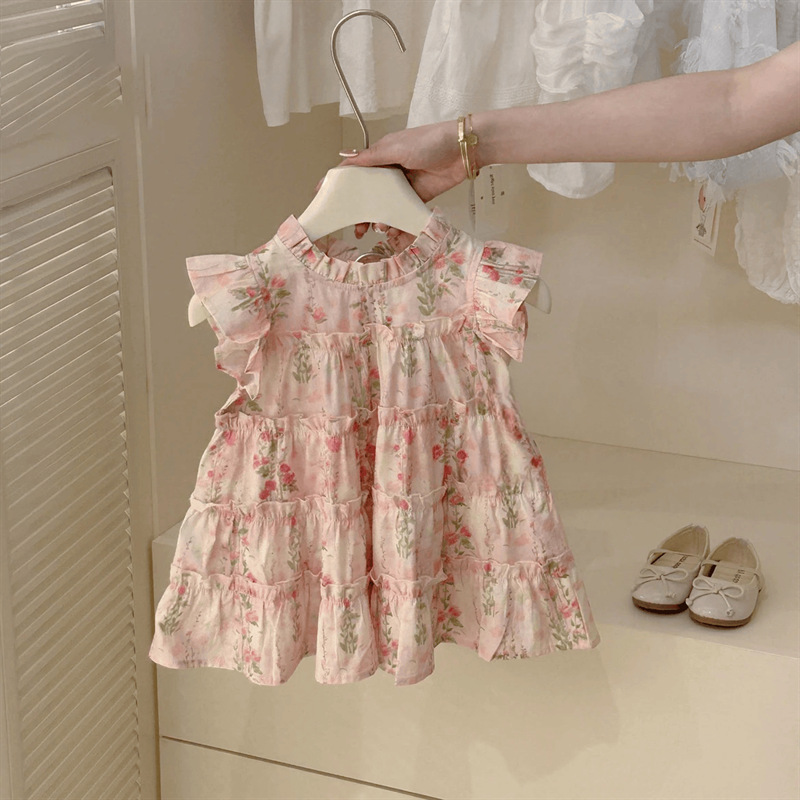 Vestido de verano para siete niñas con limón salado 2025 nuevo estilo coreano falda para niños estilo occidental vestido de princesa floral de verano marea