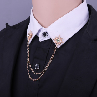 New Men's Suit Brooch Collar Pin Octagonal Star Chain Tassel Shirt Collar Chain Simple Diamond Star Mans Collar Decoration