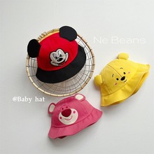 潮款婴幼儿遮阳渔夫帽 卡通造型加菲小猫红莓熊盆帽太阳帽