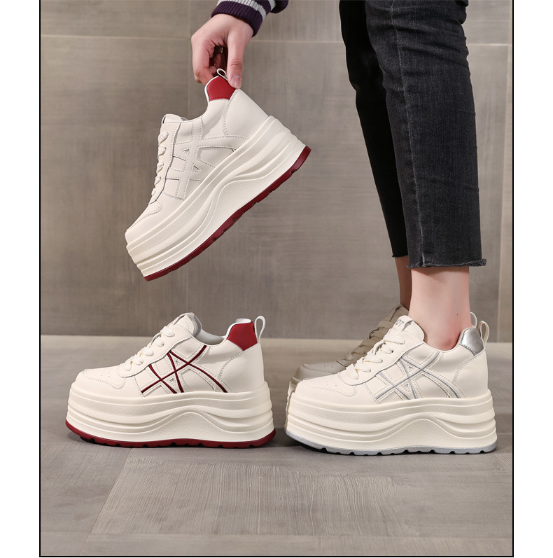 Giày sneaker nữ đế dày tăng chiều cao, phối màu trắng basic, đế bánh mì êm ái — màu sắc chi tiết 17