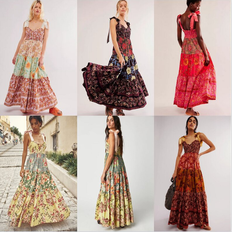 2024 Summer New Strapless Backless Skirt Retro Printed Long Skirt Cross-border Foreign Trade Amazon Explosive Women