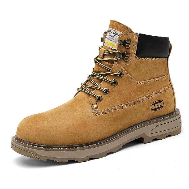 Мужские рабочие ботинки 2025 новые осенне-зимние высокие ботинки из натуральной кожи в стиле Мартин британский стиль на толстой подошве противоскользящие универсальные желтые ботинки