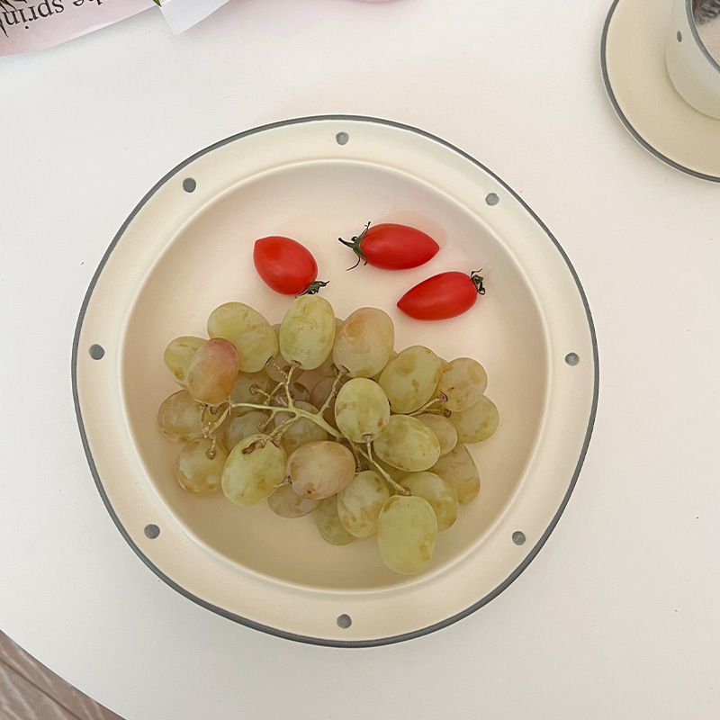 *穆尼*日式哑光磨砂波点陶瓷深盘高颜值ins甜品沙拉意面盘菜盘|undefined