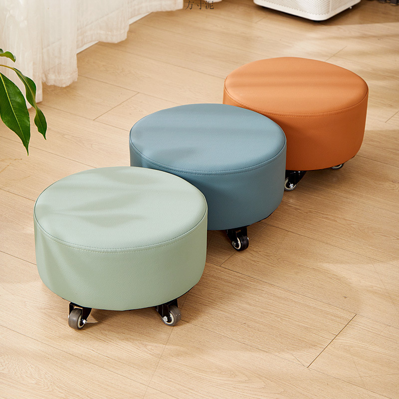 Small Stool with Swivel Wheels for Home Use, Low Stool for Cleaning Seams, Round Floor Stool for Living Room, Toddler Sofa Stool Chair