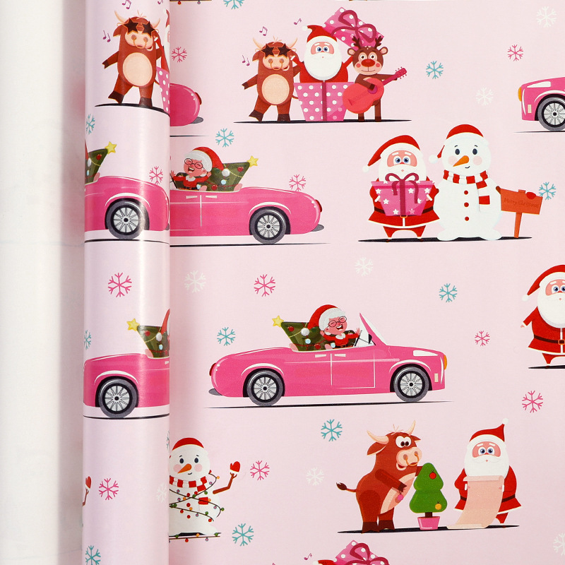 Papel de regalo navideño clásico y popular de gran tamaño con diseño de dibujos animados y temática navideña para envolver regalos.
