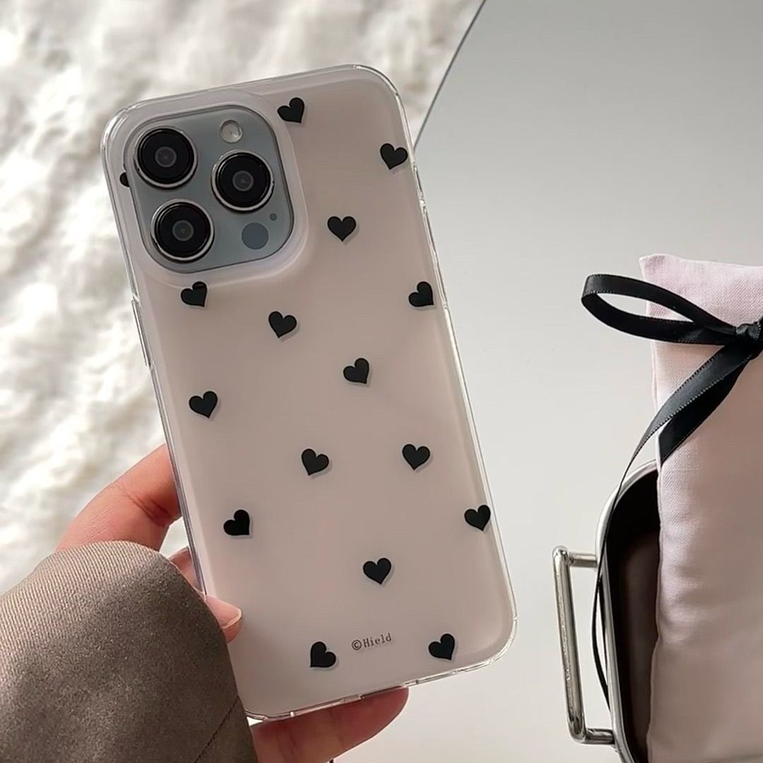 Black Small Heart Suitable for Samsung S25 Ultra Mobile Phone Case S24 Simple A73 Japanese and Korean A56 White Imd Set S23