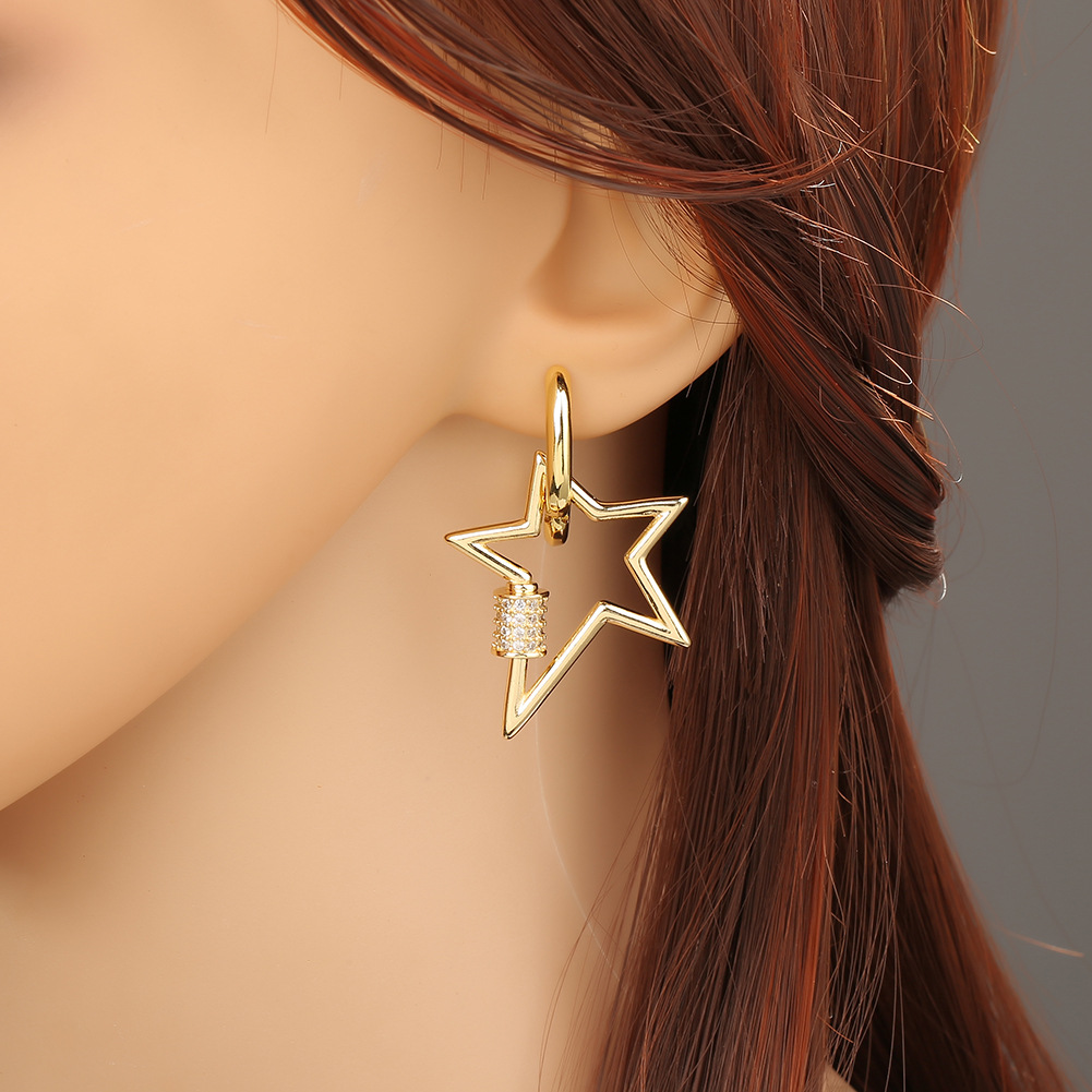 Pendientes De Estrella De Cinco Puntas Con Palma En Forma De Corazón De Cobre De Nueva Moda display picture 6