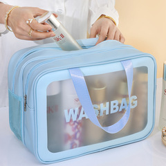 Dry and Wet Separation Double Layer Travel Portable Soap and Cosmetics Bag, Sandblasted PVC Transparent High-Quality and Stylish Large Capacity Makeup Bag for Wholesale