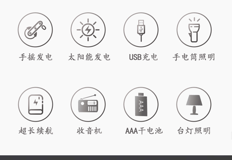 Solar USB charging disaster prevention emergency LED flashlight home outdoor student dormitory hand power Radio