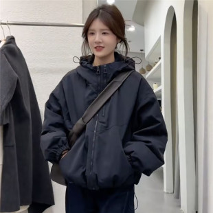 Hooded thickened jacket women's short 2024 autumn and winter new casual loose fashion versatile jacket top