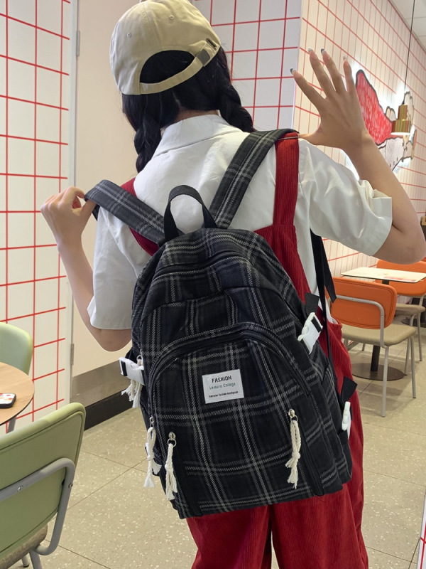 新しい格子の学生のカバンの女性の韓国版の大容量のキャンパスの少女のリュックサックの中学生のリュックサック|undefined