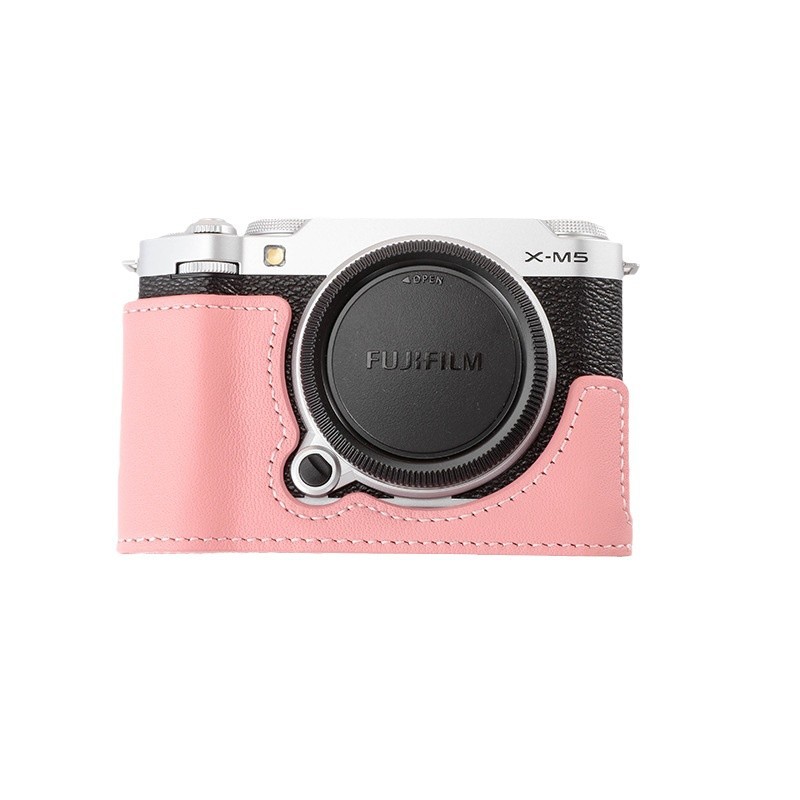 후지 XM5 카메라 가방 가죽 케이스 X-M5 카메라 보호 케이스 하프 세트 베이스 구멍