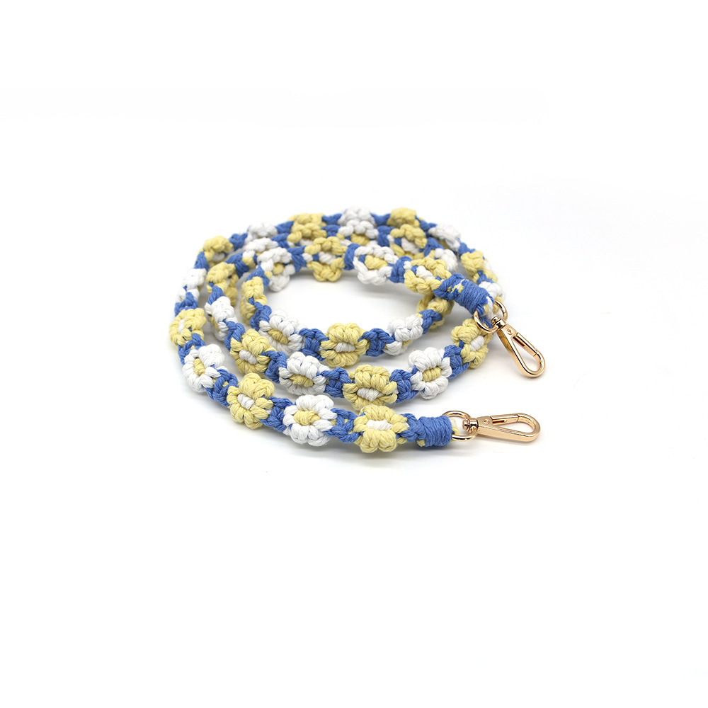 Amazon nueva cuerda de algodón caliente tejido teléfono móvil cordón bolsa cordón nueva flor tejida llavero