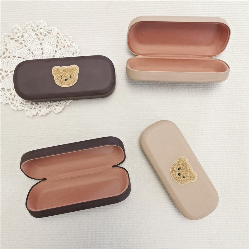 South Korea ins style embroidered bear children's glasses case sunglasses sunglasses storage box iron box portable hard anti-pressure