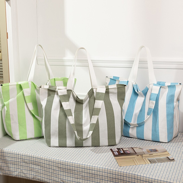 Cross-Border Striped Canvas Bag Summer New Large-Capacity Tote Bag Women's Bag Casual Shoulder Bag Crossbody Bag Wholesale Cross-Border Striped Canvas Bag Summer New Large-Capacity Tote Bag Women's Bag Casual Shoulder Bag Crossbody Bag Wholesale