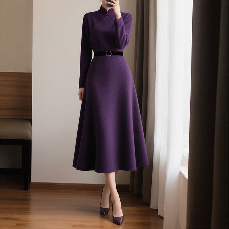 New Chinese-Style Elegant Mid-Length Dress That Makes You Look Slimmer and Younger, Super Stylish Purple Dress for Important Occasions, Versatile New Model New Chinese-Style Elegant Mid-Length Dress That Makes You Look Slimmer and Younger, Super Stylish Purple Dress for Important Occasions, Versatile New Model