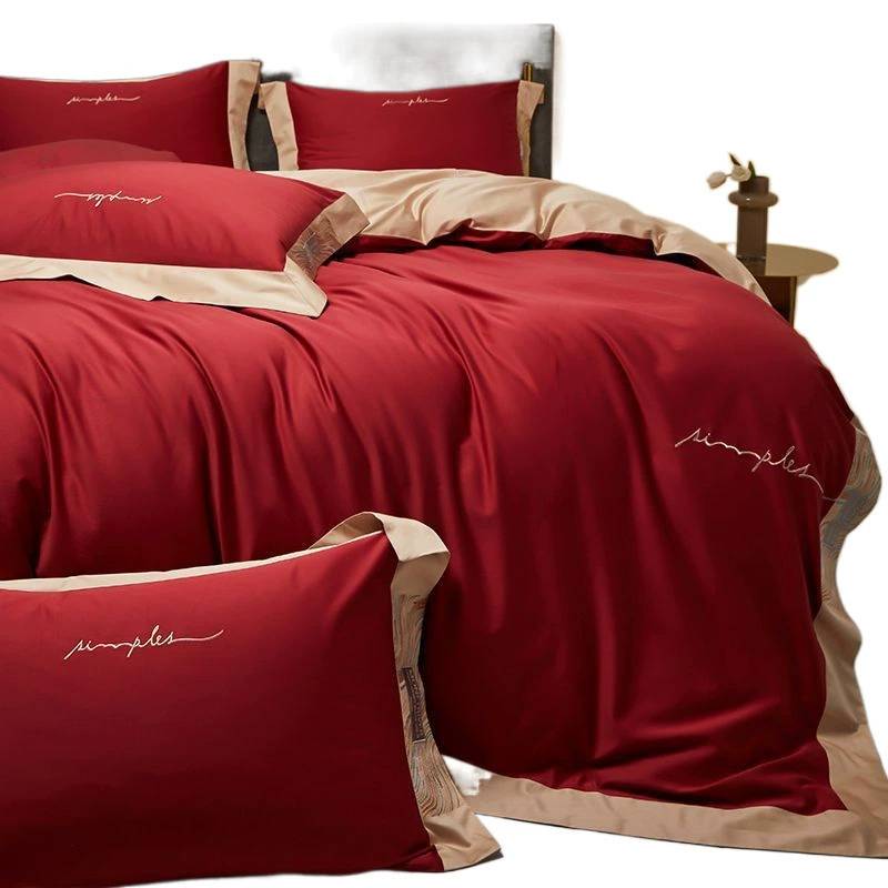 Q4Phappylove red four-piece wedding bedding set 100S wedding simple wedding