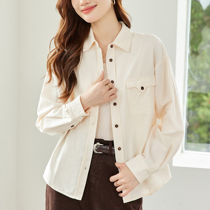 공장 직접 샌딩 통근 복고풍 조커 셔츠 여성의 2024 가을 새로운 간단한 조커 옷깃 탑 여성
