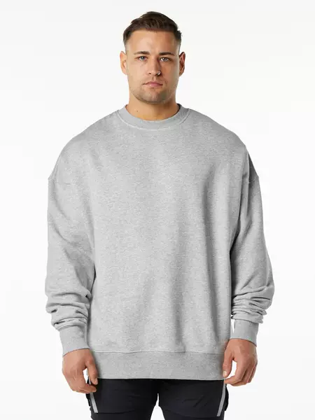 400g us size fleece-lined thickened round neck sweater men's American-style loose drop shoulder solid color couple oversize sweater fashion