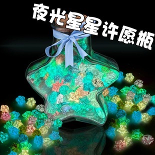 Lucky Star Fluorescent Luminous Star Origami Luminous Wishing Bottle Paper Strip Writing Handmade Couple Birthday Gift Silk Flower