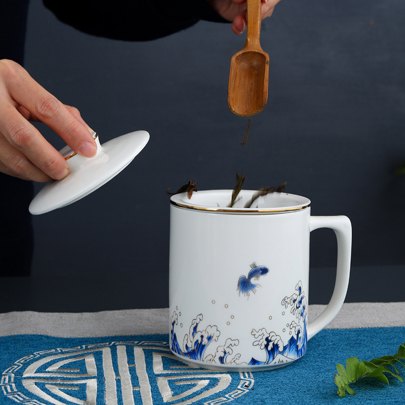 Ceramic Cup Phnom Penh Bone China with Tea Separator Filter Tea Drain Cup Tea Separation Portable Ceramic Office Tea Cup