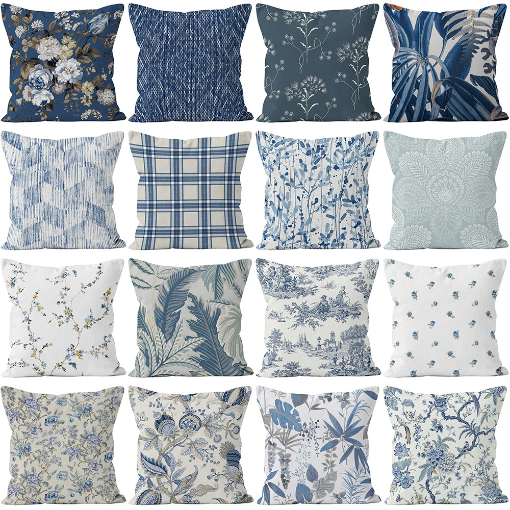 American Classical light blue Pillow Case Abstract Flower Art Cushion Cover Home Car Sofa Decorative Pillow Case