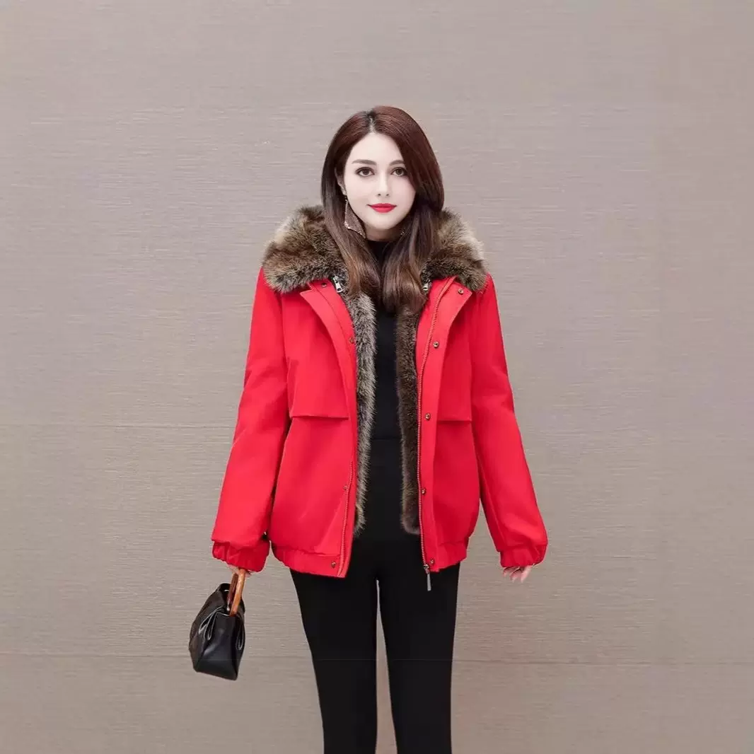 欧美跨境2025新皮草外套女大衣False fur内胆毛毛派克服短款夹克