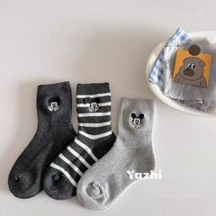 儿童袜子新款春秋卡通刺绣中筒棉袜男童条纹宝宝米奇学生棉袜女童