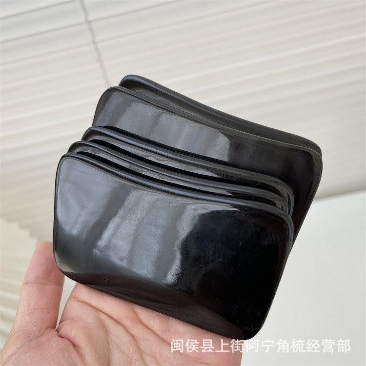 Black Buffalo Horn Gua Sha Board Guā Shā Bǎn Four-Square Wave Scraping Plate Beauty Wellness Tool quality and texture
