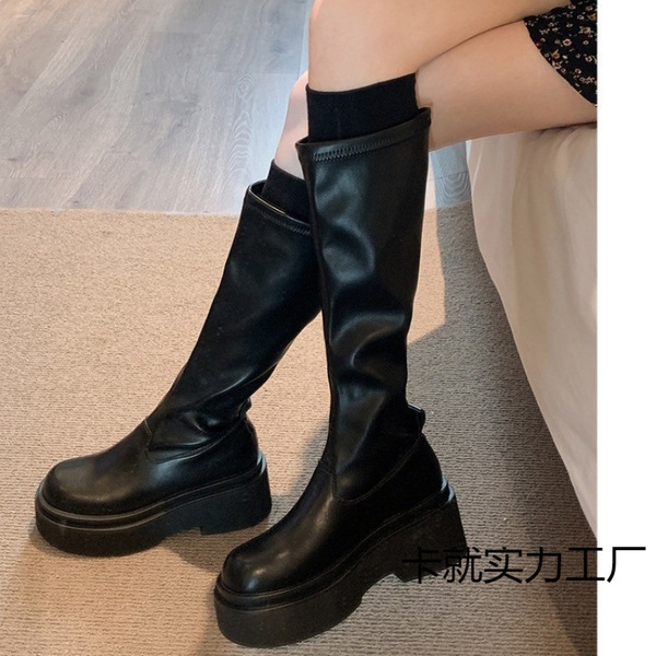 Autumn black high boots platform