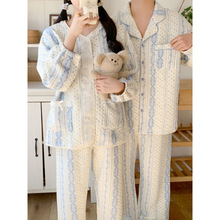 2025情侣睡衣加厚夹丝棉家居服韩版ins长袖圆领套装女