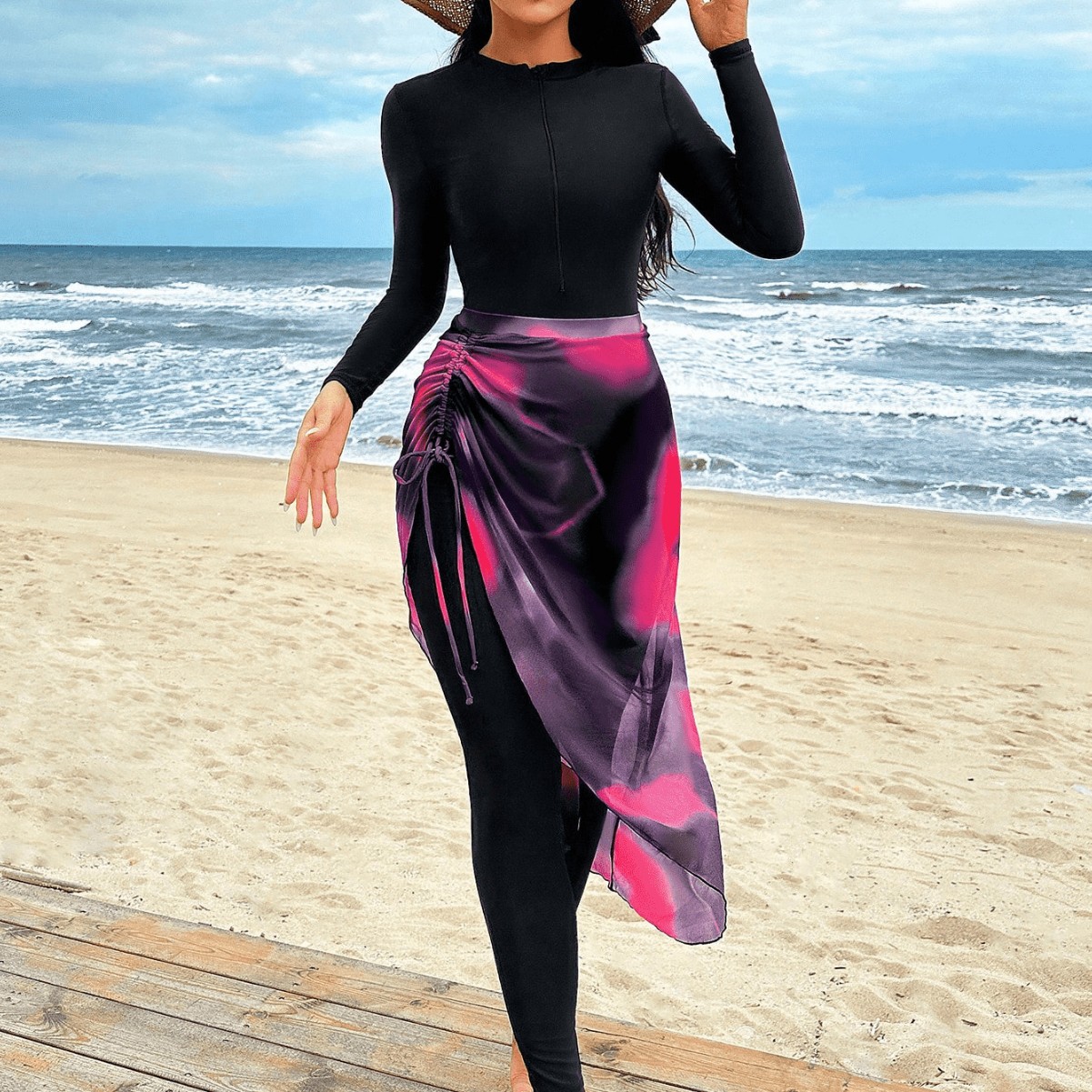 New Middle Eastern Hot-Selling Women's One-Piece Skirt Long-Sleeved Trousers Sun Protection Beach Swimsuit Two-Piece Set Manufacturer Wholesale