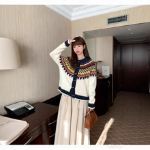 复古慵懒风费尔岛毛衣外套女秋冬新款高级感宽松长袖针织开衫女装