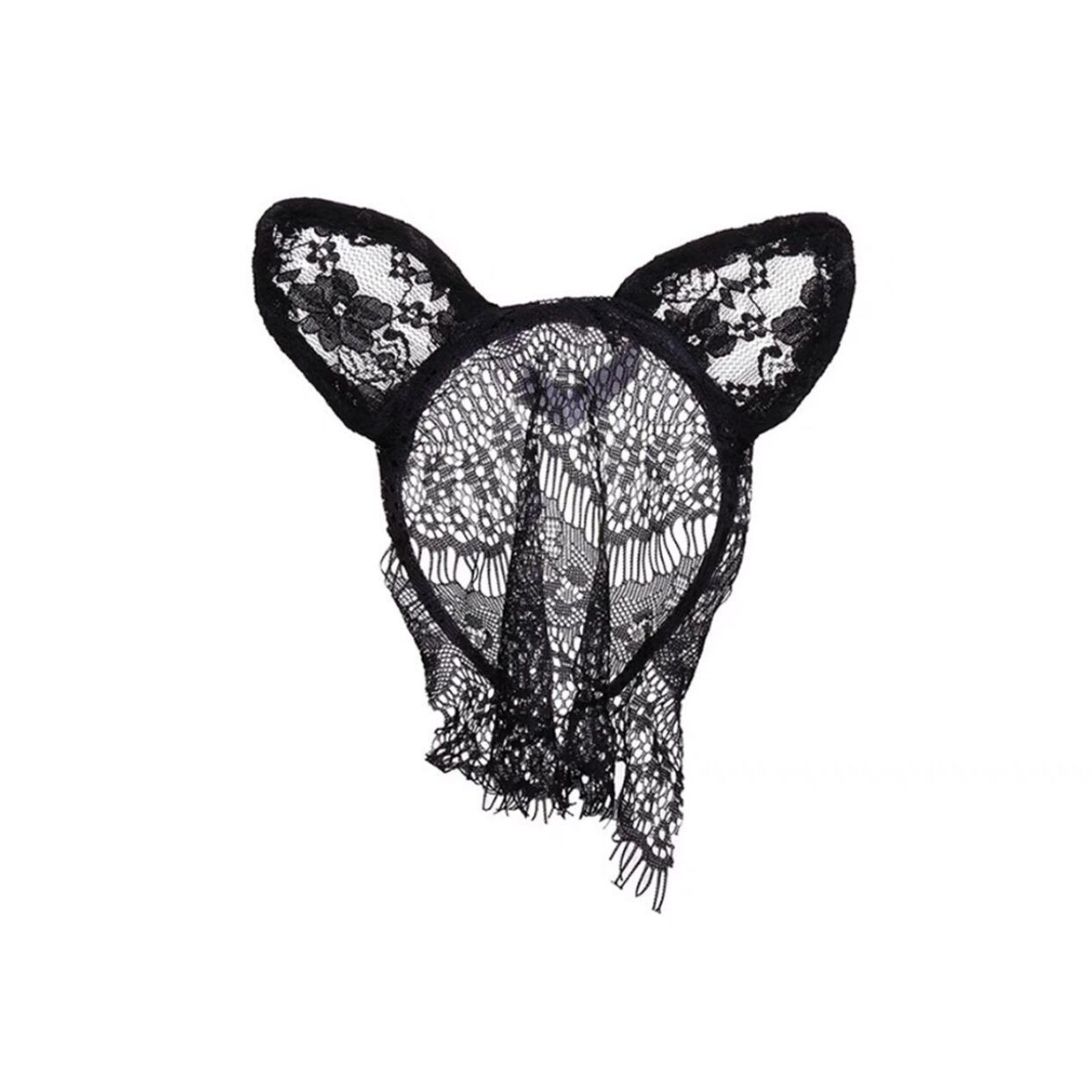 Negro sexy orejas de gato diadema de encaje femenino máscara de ojo cara cubierta de malla horquilla tocado de Halloween